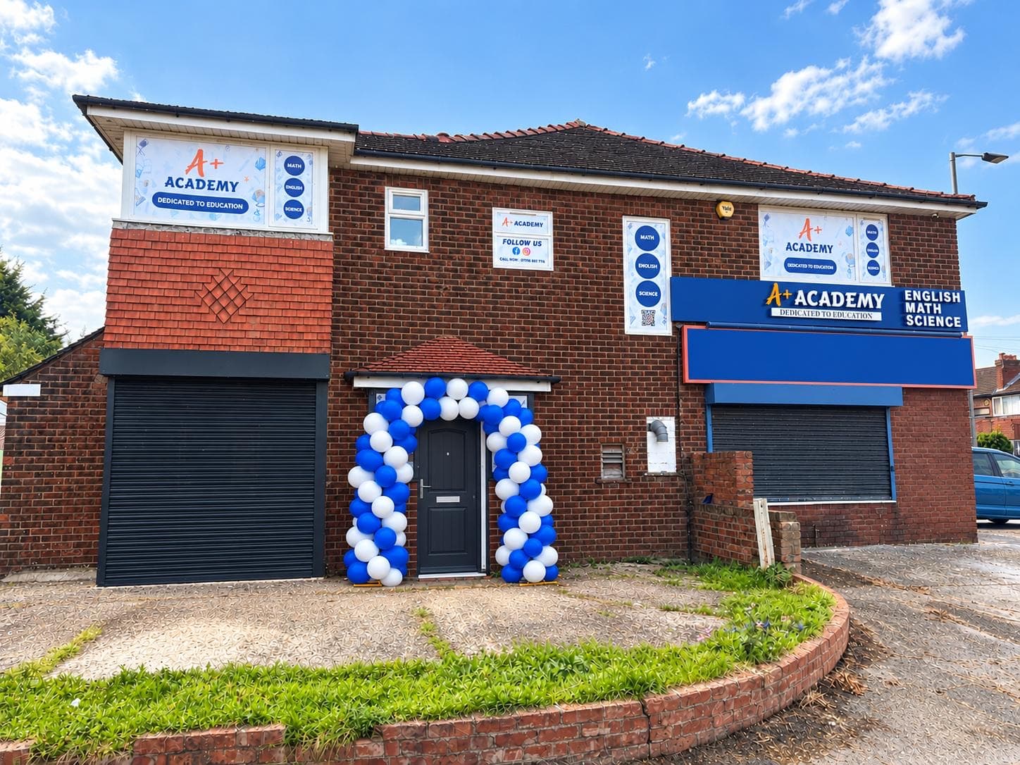 A Plus Academy Didsbury centre on Queensway with a balloon arch at the entrance